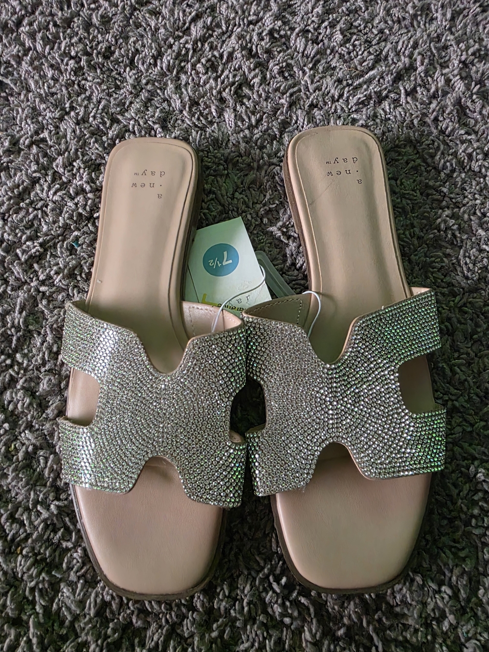 a new day Crystal-Embellished Silver Slide Mules